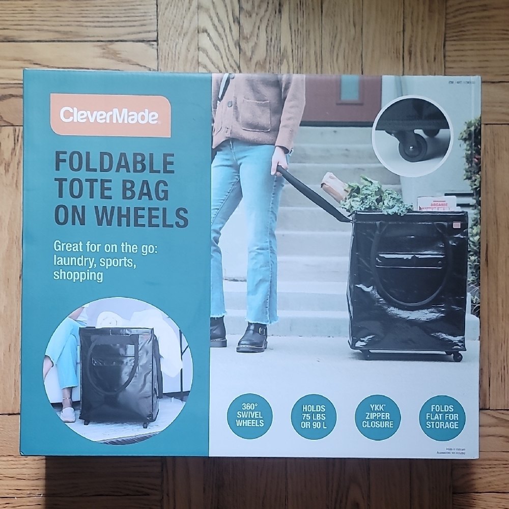Black Foldable Tote Bag on Wheels